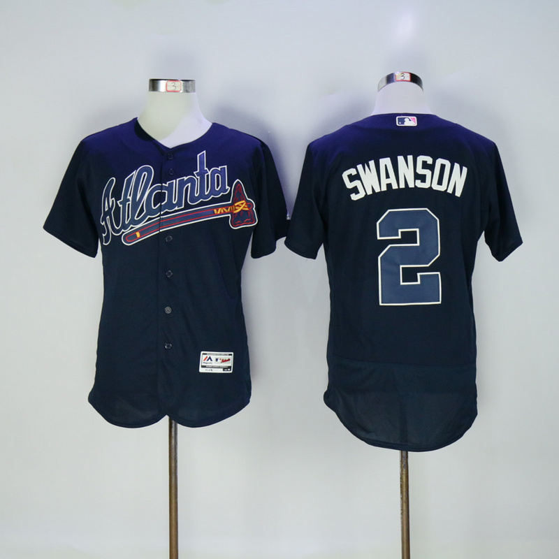 2017 MLB FLEXBASE Atlanta Braves  #2 Swanson dark blue jerseys